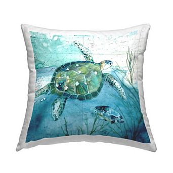 Stupell Home Decor Sea Tortoise and Fish over Blue Nautical Ocean Map Decorative Throw Pillow