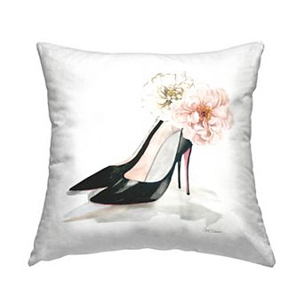 Stupell Home Decor Pink Floral Black Heels Decorative Throw Pillow
