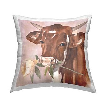 Stupell Home Decor Romantic Bull Cattle White Rose Decorative Throw Pillow