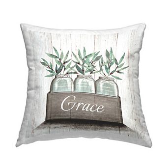 Stupell Home Decor Green Plant Foliage in Jars with Grace Sentiments Decorative Throw Pillow