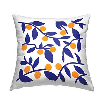 Stupell Home Decor Modern Orange Berries Botanical Blue Leaves Throw Pillow
