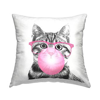 Stupell Home Decor Tabby Cat Bubble Gum Glasses Throw Pillow
