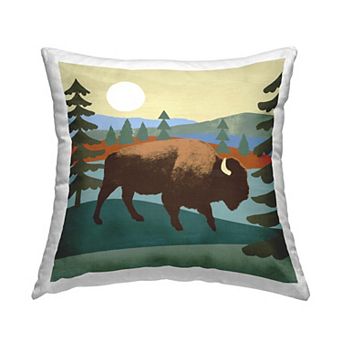 Stupell Home Decor Wild Bison Forest Lake Throw Pillow