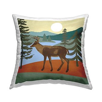 Stupell Home Decor Lakeside Mountain Peaks Deer Throw Pillow