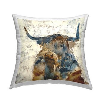 Stupell Home Decor Abstract Farmhouse Longhorn Highland Cattle Animal Throw Pillow