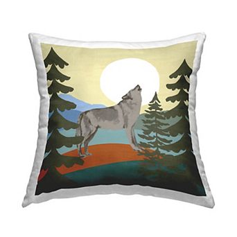 Stupell Home Decor Gray Howling Wolf Forest Trees Throw Pillow
