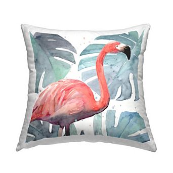 Stupell Home Decor Tropical Flamingo Lush Green Monstera Plant Leaves Throw Pillow