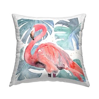 Stupell Home Decor Pink Tropical Flamingo Green Monstera Plant Leaves Throw Pillow