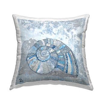 Stupell Home Decor Collage Patterned Blue Nautical Spiral Seashell Throw Pillow