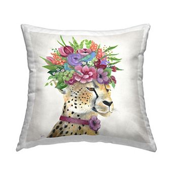 Stupell Home Decor Cheetah with Mixed Flower Crown Throw Pillow