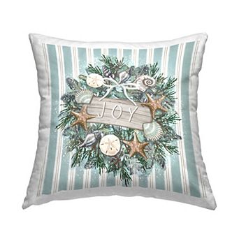 Stupell Home Decor Nautical Seashell Holiday Joy Wreath Throw Pillow