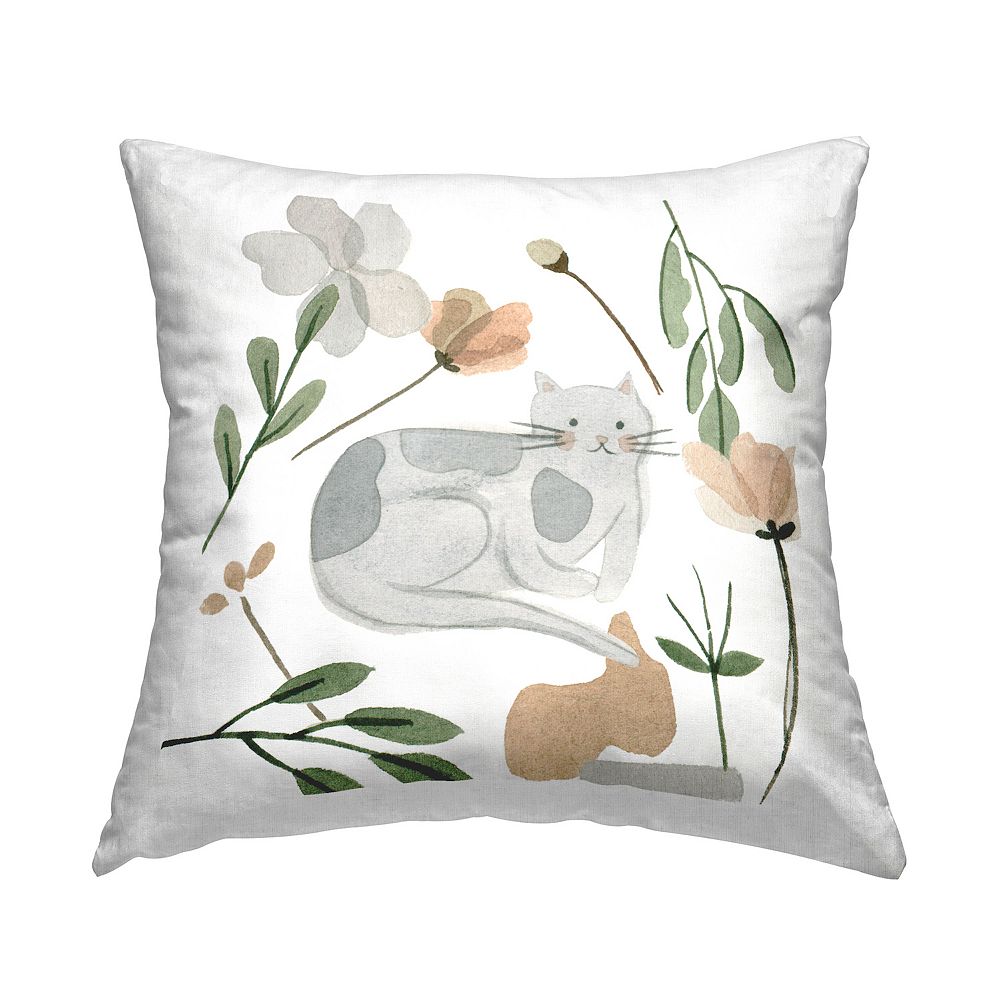 Stupell Home Decor Cozy Gray Cat Floral Throw Pillow