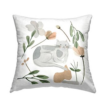 Stupell Home Decor Cozy Gray Cat Floral Throw Pillow