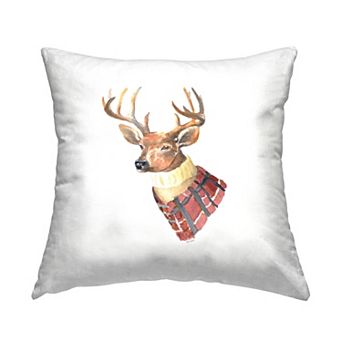 Stupell Home Decor Deer in Red Plaid Coat Throw Pillow