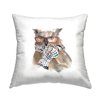 Stupell Home Decor Intelligent Owl Red Glasses Plaid Scarf Throw Pillow