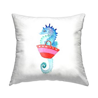 Stupell Home Decor Blue Seahorse Carrying Beach Bag Throw Pillow