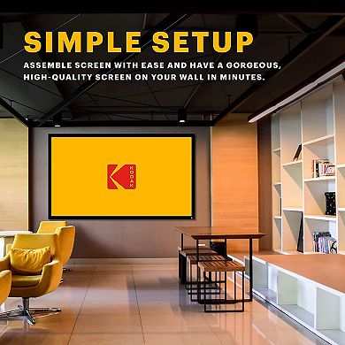 Kodak 100" Fixed Frame Projector Screen, Wall Mounted Projection Screen with Black Velvet Frame