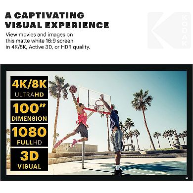 Kodak 100" Fixed Frame Projector Screen, Wall Mounted Projection Screen with Black Velvet Frame