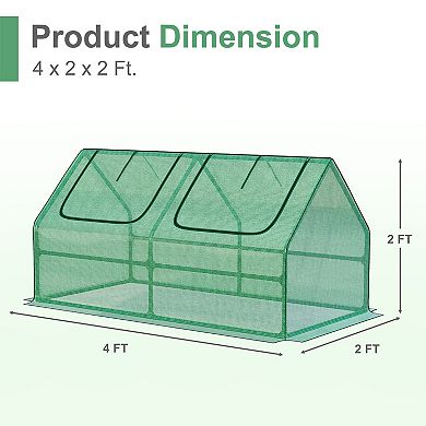 Aoodor 4 ft. x 2 ft. x 2 ft. Mini Greenhouse with 2 Zipper Doors - Green