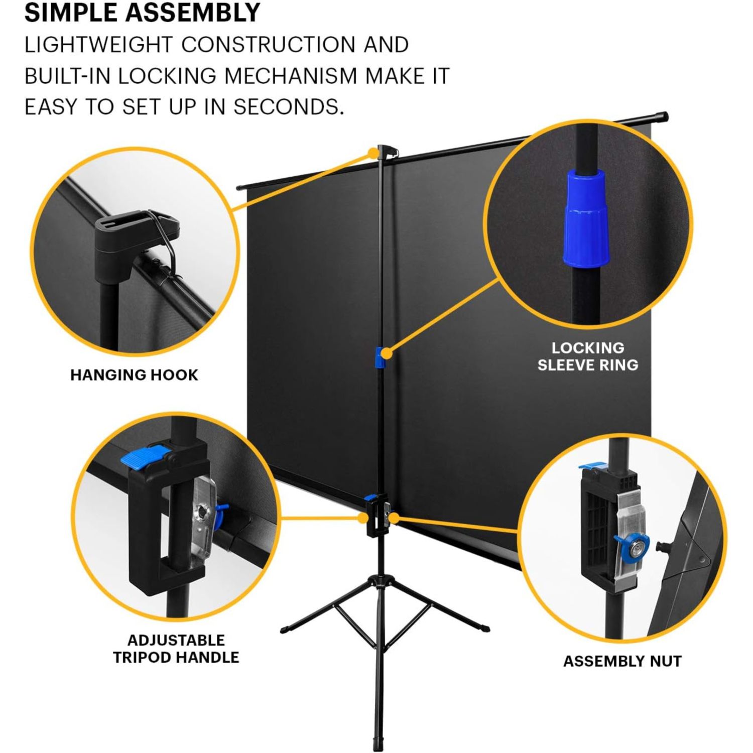 Outdoor Pull Down Projector Screen Folding Projection Screen Curtainn 100 120 150 Inches Easy To Assemble ,Long Lasting