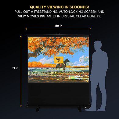 Kodak 60" Portable Projector Screen, Pull Up Projection Screen with Stand and Carry Handle