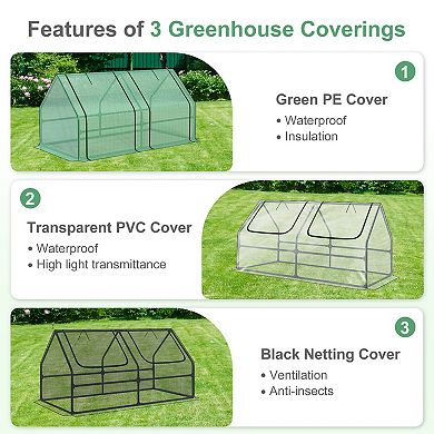 Aoodor 6 ft. x 3 ft. x 3ft. Mini Greenhouse with 2 Zipper Doors, 3 Covers