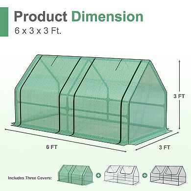 Aoodor 6 ft. x 3 ft. x 3ft. Mini Greenhouse with 2 Zipper Doors, 3 Covers