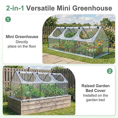 Aoodor 9 ft. x 3 ft. x 3 ft. Mini Greenhouse with 3 Zipper Doors - Transparent