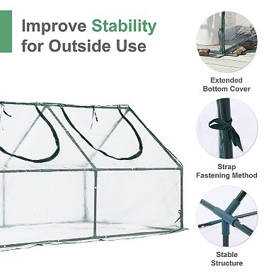 Aoodor 9 ft. x 3 ft. x 3 ft. Mini Greenhouse with 3 Zipper Doors - Transparent
