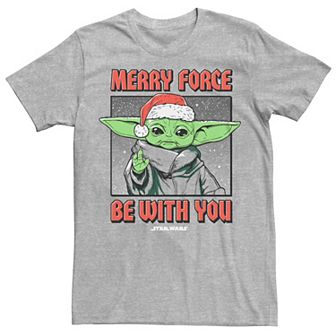 Men's The Mandalorian Grogu Merry Force Be With You Graphic Tee