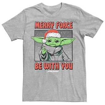 Men's The Mandalorian Grogu Merry Force Be With You Graphic Tee