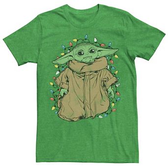 Men's The Mandalorian Grogu Tangled In Christmas Lights Graphic Tee