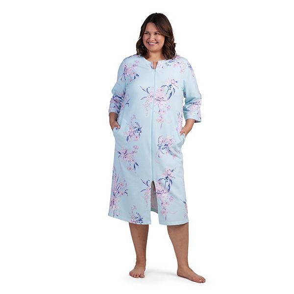 Plus Size Miss Elaine Essentials French Terry Long Zip Robe