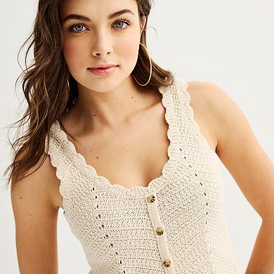 Juniors' SO® Crochet Stitch Button Tank Top