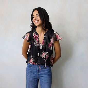 Women's LC Lauren Conrad Tie Front Ruffled V-Neck Shell