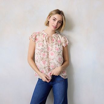 Women's LC Lauren Conrad Tie Front Ruffled V-Neck Shell