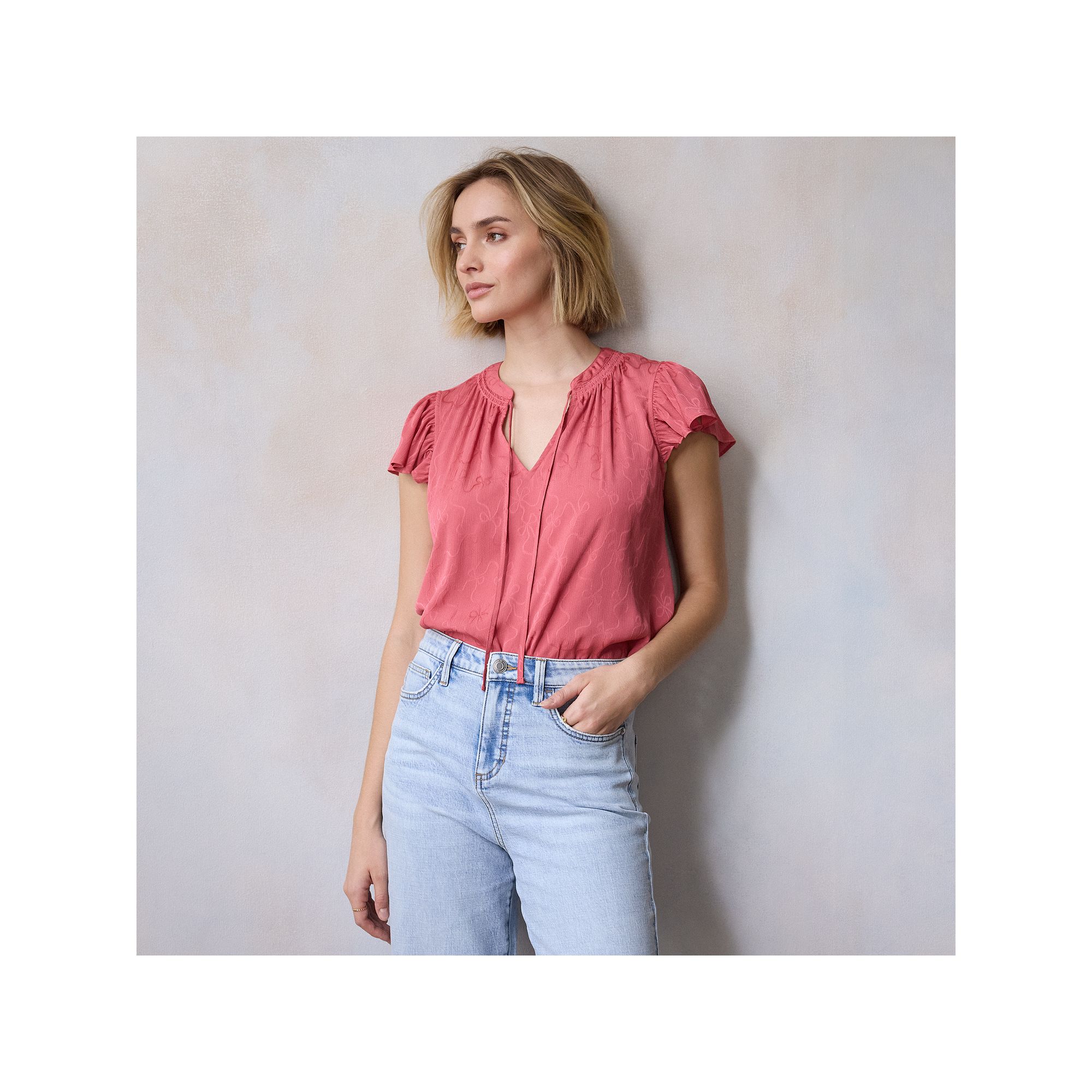 Womens LC Lauren Conrad Tie Front Ruffled V-Neck Shell, Size: XXL, Jeannie