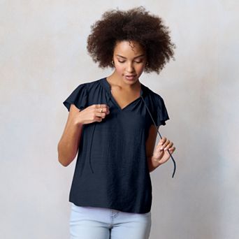 Women's LC Lauren Conrad Tie Front Ruffled V-Neck Shell