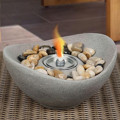 Aoodor Portable Concrete Fire Pit - Indoor/Outdoor Tabletop Fireplace