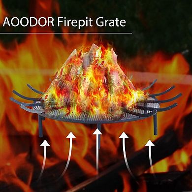 Aoodor 33'' Fire Grate Log Grate, Round Spider Wagon Wheel Firewood Grates, Heavy Duty Fire Pit
