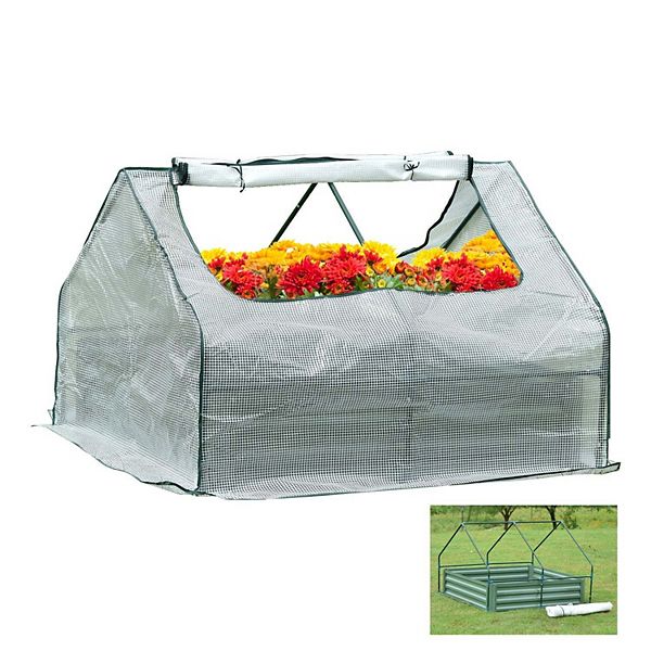 Aoodor 4ft. x 4ft. x 1ft. Raised Garden Metal Bed Mini Greenhouse Kit