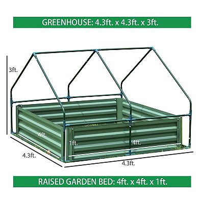 Aoodor 4ft. x 4ft. x 1ft. Raised Garden Metal Bed Mini Greenhouse Kit