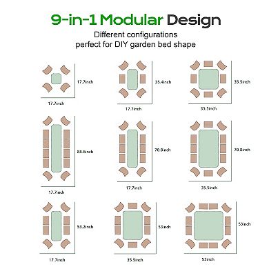 Aoodor 9-in-1 Modular Aluzinc Metal Raised Garden Bed-Olive Green (89''L x 17.7''W x 17''H)