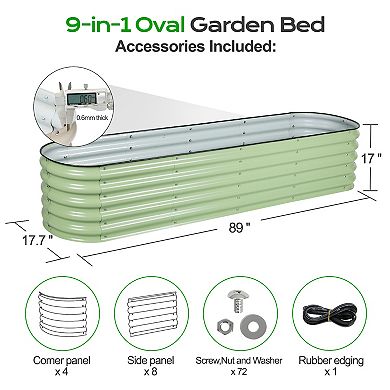 Aoodor 9-in-1 Modular Aluzinc Metal Raised Garden Bed-Olive Green (89''L x 17.7''W x 17''H)