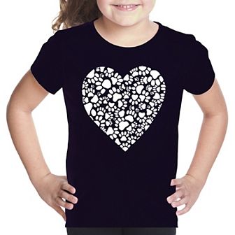 Paw Prints Heart - Girl's Word Art T-shirt