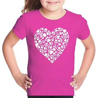 Paw Prints Heart - Girl's Word Art T-shirt
