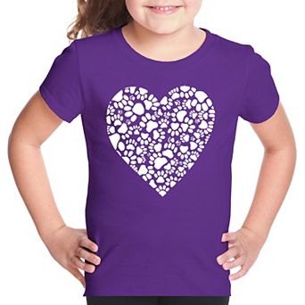 Paw Prints Heart - Girl's Word Art T-shirt
