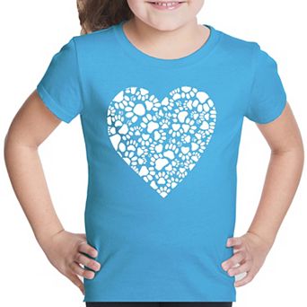 Paw Prints Heart - Girl's Word Art T-shirt