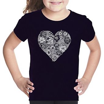 Heart Flowers - Girl's Word Art T-shirt