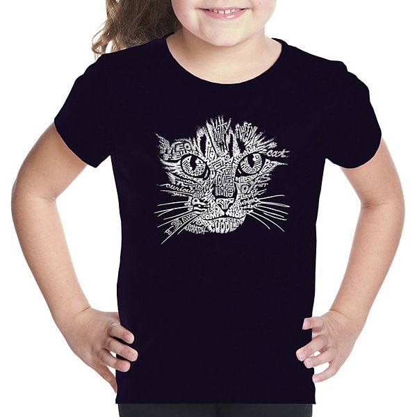 Cat Face - Girl's Word Art T-shirt